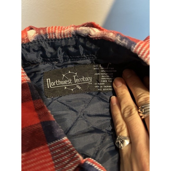 Vintage Northwest Territory Red Plaid Flannel Quilted Lined Shirt Jacket Men L - Picture 5 of 6